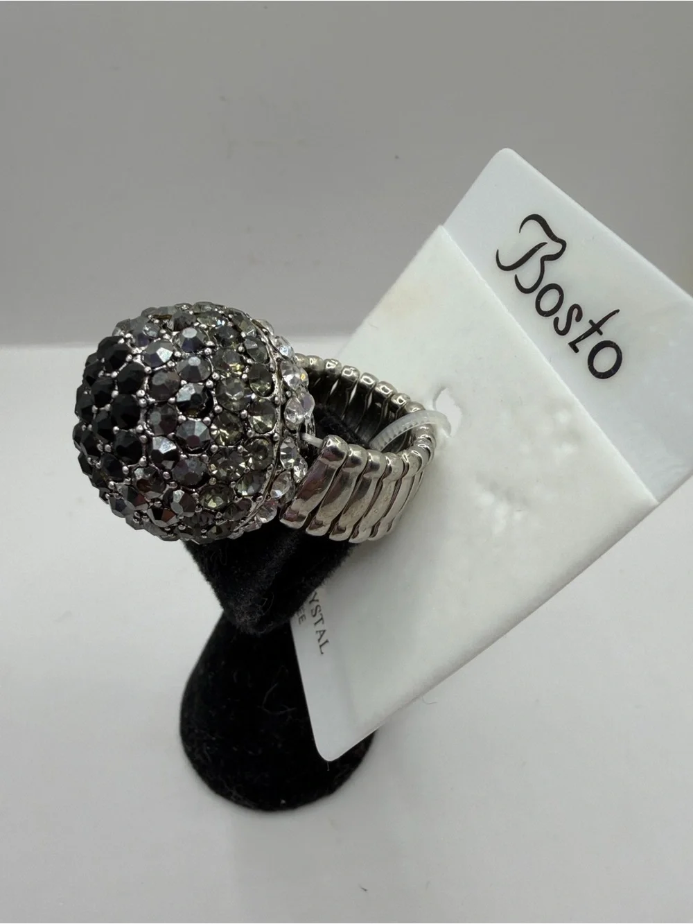 Swarovski Hematite and Black Crystal Dome Stretch Ring